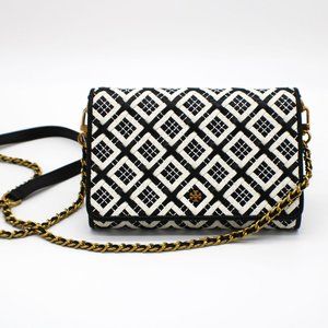 Tory Burch Robinson Woven Leather Chain Wallet Crossbody